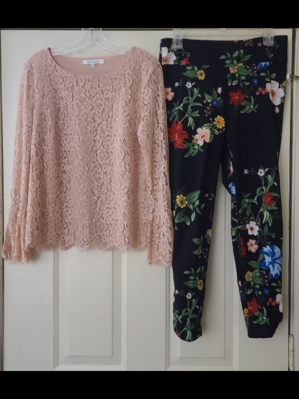 Lace Long-Sleeve Top and Floral Pants Set - Pink Lace & Black Floral8